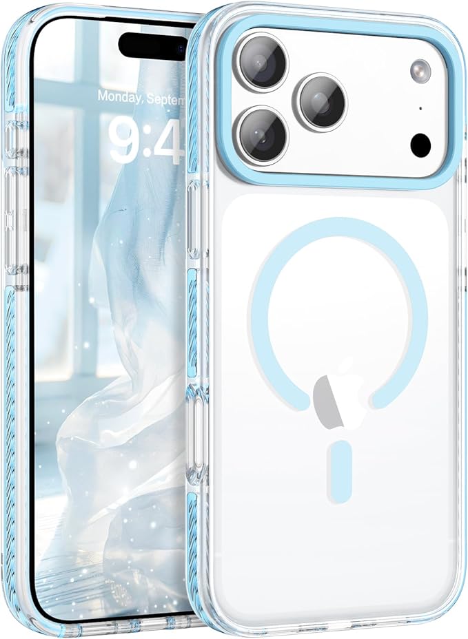 BENTOBEN Magnetic for iPhone 17 Pro Max 6.9" Case, Compatible with Magsafe Military Shockproof Protective Bumper Cute Transparent Slim Anti-Yellowing Phone Case for iPhone 17 Pro Max Cover, Clear Blue