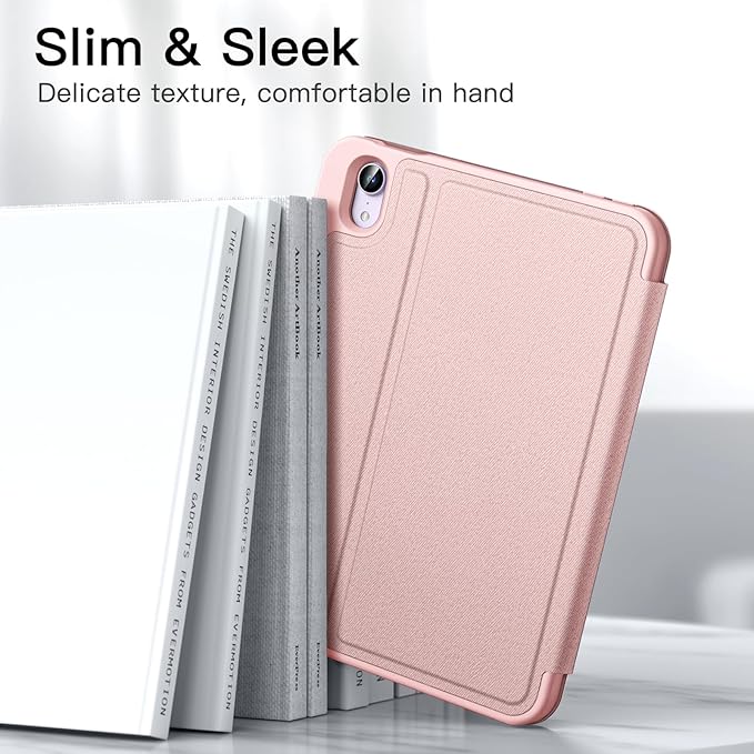 JETech Case for iPad mini (A17 Pro, 2024 Model, 7th) / Mini 6 (2021 Model, 6th) with Pencil Holder, Slim Folio Stand Protective Tablet Cover, Multi-Angle Viewing (Pink)