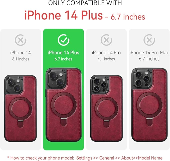 for iPhone 14 Plus Case with Stand Compatible with Magsafe Slim PU Leather & Durable TPU Drop Proof Magnetic Kickstand Protective Cover with Tempered Glass Screen Protector 6.7", Red