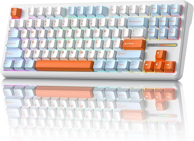 Aula F87 Pro Wireless Mechanical Keyboard, 87-Key TKL Tri-Mode (BT5.0/2.4G/USB-C), Hot Swappable Gasket Mount Keyboard, 4000mAh Battery, RGB Backlit PBT Keycaps Custom Gaming Keyboard for PC Mac