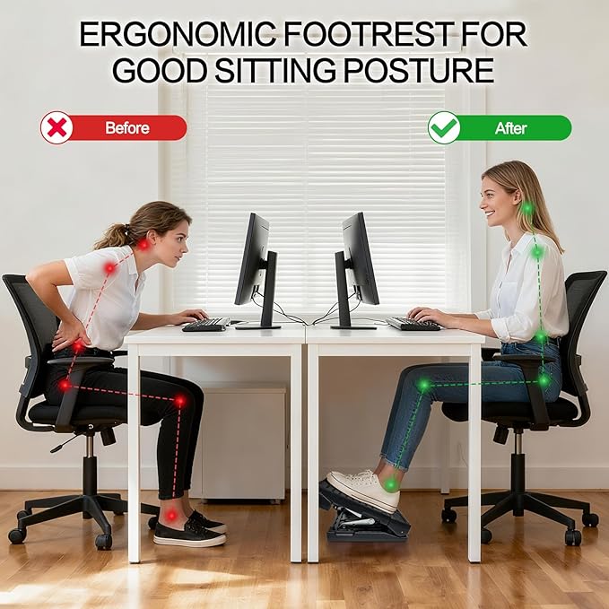Scalebeard Foot Rest for Under Desk at Work,Height Adjustable Infinite Angle Ergonomic Foldable Footrest for Office, Gaming,Computer, Removable Pad Desk Foot Stool with Massage Beads,All-Season(Gray)