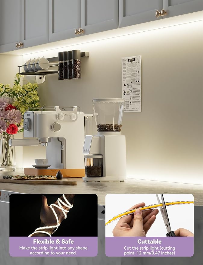 MIWISE LED Strip Lights,Super Bright 5V USB COB Tape Light 6.56ft/2m 4000K Natural White with Touch Dimmer Switch,CRI90+ Flexible Dimmable TV Backlights,for Mirrors,Under Cabinet,Home DIY Projects