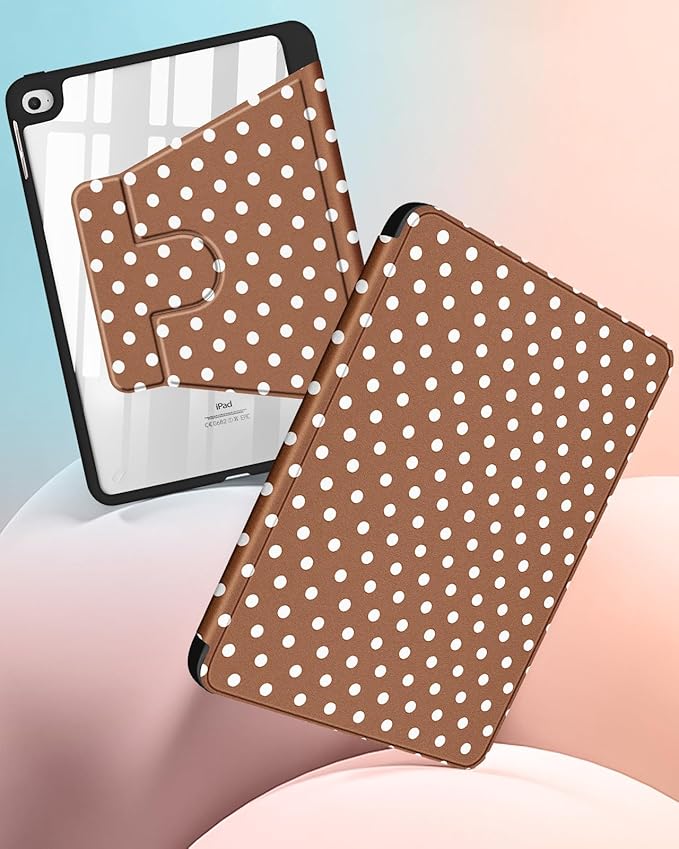 Uppuppy for iPad mini 4 Case for iPad mini 5th Generation Case - 360 Degree Rotating Stand Folio Smart Cover with Pencil Holder for Women Girls, Brown Polka for Apple Tablet Mini 7.9 inch 2019/2015
