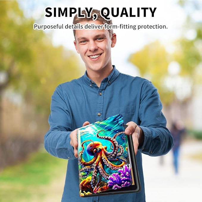 for All-New 6" Kindle 11th Generation 2024/2022 Release E-Reader Case, Slim Kickstand Stand Leather Smart Cover with Auto Wake/Sleep, Underwater Octopus