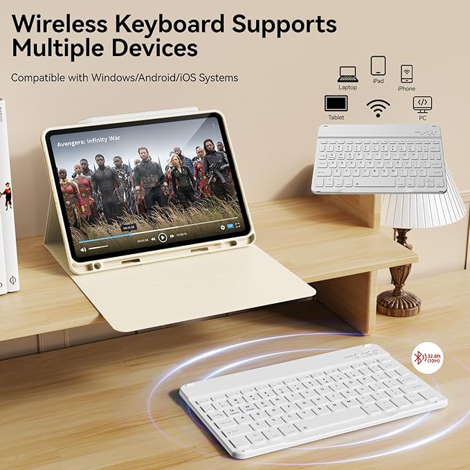Keyboard Case for iPad Pro 11 Inch 4th Generation/Pro 3rd Gen/Pro 2nd Gen with Pencil Holder, Folio Detachable Wireless Bluetooth Keyboard & Flip Stand Case for iPad Pro 11 Inch, Cream White
