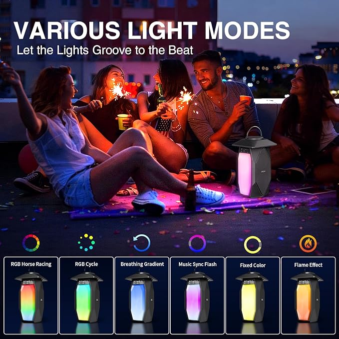 Olafus 2 Pack Outdoor RGB Bluetooth Speakers, 50W Wireless Outdoor Speakers with TWS Stereo Bass, IPX5 Waterproof Lantern Speakers for Pool Patio Garden Camping Party