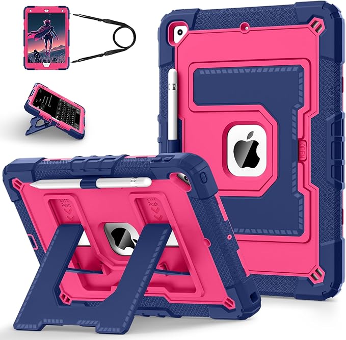 for iPad 9th/ 8th/ 7th Generation 10.2 Inch iPad Case 9th Generation with Pencil Holder,Heavy Duty Shockproof Cover for i Pad 9th/8th/7th Gen 2021/2020/ 2019,Navy Pink