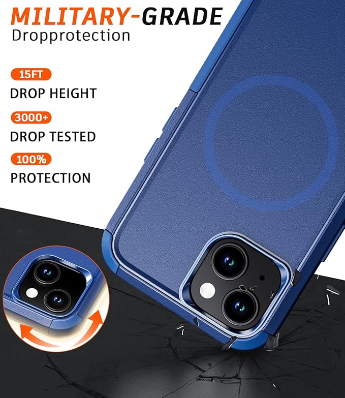 Diverbox for iPhone 15 Case [Compatible with MagSafe] [Shockproof] [Dropproof] [with Screen Protector ] Heavy Duty Protection Phone Case Cover for Apple iPhone 15 2023 6.1 inch (Blue)