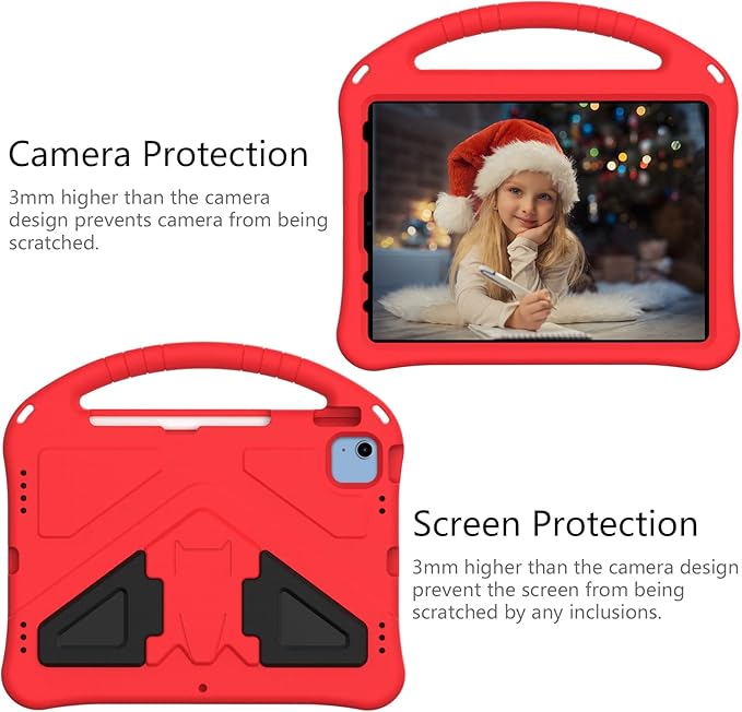 Shockproof Case for Apple iPad A16 11 Inch 2025 11th Gen/iPad 10th Generation 2025 10.9", with Shoulder Strap Soft EVA Handle Design Foldable Kickstand Kids Friendly Cover for Girls Boys, Red