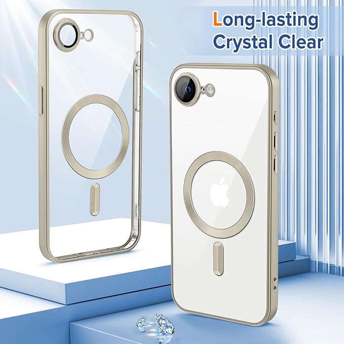 Hython Magnetic Clear for iPhone 16e Case with Camera Lens Protector [Compatible with MagSafe] Luxury Plating Edge Slim Soft TPU Cover Protective Phone Case for iPhone 16e 6.1", Matte Gray