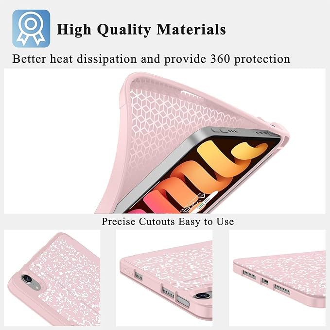 Supveco Case for iPad mini 7 (A17 Pro) 2024/iPad Mini 6 2021 8.3 Inch with Pencil Holder-[Auto Wake/Sleep],Slim Protective Case with Soft TPU Back Cover for iPad mini 7th/6th Generation-Pink