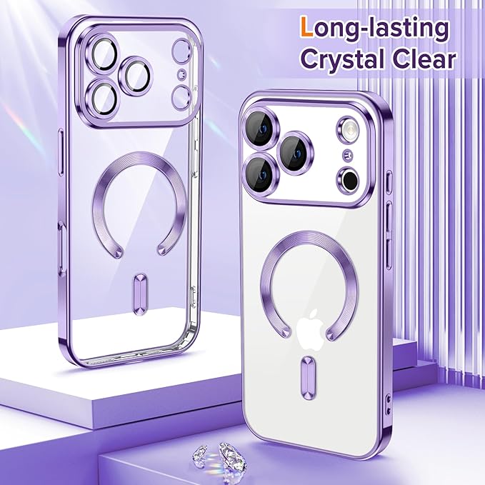 Hython Magnetic Clear for iPhone 17 Pro Case with Camera Lens Protector [Compatible with MagSafe] Luxury Plating Edge Slim Soft TPU Cover Protective Phone Case for iPhone 17 Pro 6.3", Light Purple