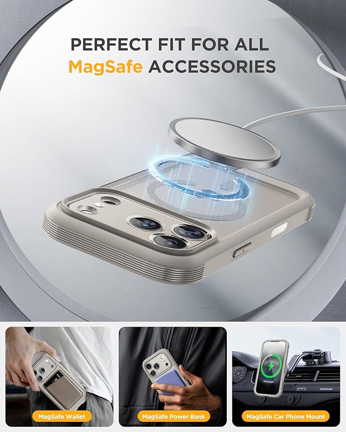 Miracase Magnetic for iPhone 17 Pro Case 6.3" [Compatible with MagSafe] Full-Body Phone Case with Built-in Glass Screen Protector & Camera Control,Drop Proof iPhone 17 Pro Cover, Grey Titanium