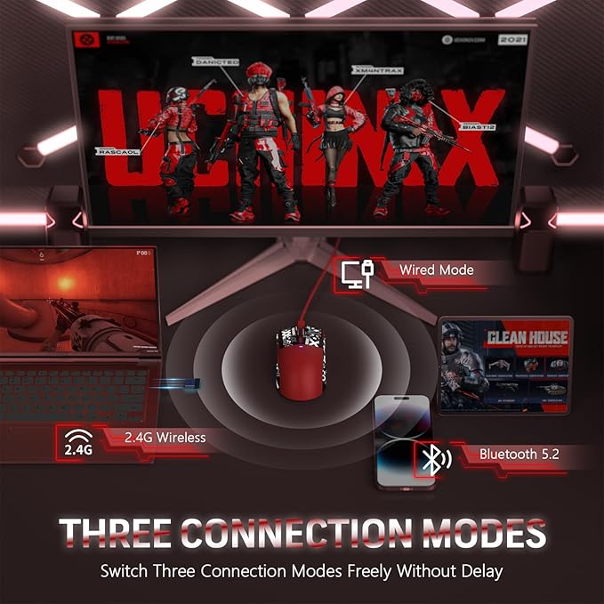 MAGIC-REFINER Attack Shark X11 59g Superlight Wireless Gaming Mouse with Grip Tape, RGB Charging Dock，BT/2.4G Wireless/Wired Pc Mouse, 22000 DPI,5 Programmable Buttons for Pc/Mac(Red)