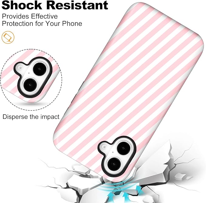 Magnetic for iPhone 16 Case Cute Diagonal Stripes Phone Case, Shockproof Slim TPU and Hard PC Protective Phone Cover Compatible with MagSafe Designed for Women Girls,Pink