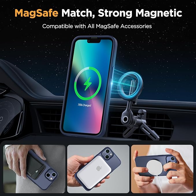 Miracase Magnetic for iPhone 13 Case 6.1 inch (Compatible with MagSafe)（with 2X Screen Protectors） Military-Grade Protection, Anti-Fingerprint Translucent Matte Phone Case Cover, Dark Blue