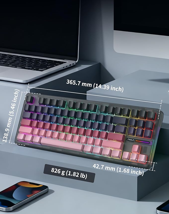 AULA F87 Pro Wireless Mechanical Keyboard, 87-Key TKL 8000mAh Battery, Tri-Mode (BT5.0/2.4G/USB-C), Hot Swappable Gasket Mount Keyboard, RGB Backlit PBT Keycaps Custom Gaming Keyboard for PC Mac Phone