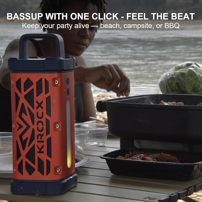 TRAVOR Magnetic Bluetooth Speaker, 45W, All-Aluminum Build Rugged Outdoor Speaker Portable, Deep Bass, IP68 Waterproof, TWS Wireless Speaker for Camping, Golf Cart & Beach (Blaze Orange)
