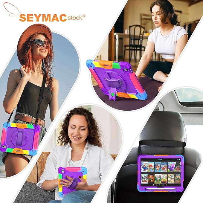 SEYMAC stock Case for iPad Air 11-inch M4-M2 2026-2024 (Gen 8-6), Shockproof Heavy Duty Case with Screen Protector, Pencil Holder, Rotating Stand, Hand Strap, Shoulder Strap, Purple