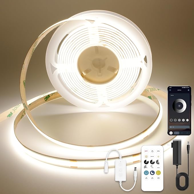 AXMOTUT COB LED Strip Light with Remote, Dimmable 32.8FT/10M Flexible High Density LED Light,4000K Natural White 3200LEDs Super Bright LED Light Strip CRI 90+ for Bedroom,Kitchen,DIY Home Decoration