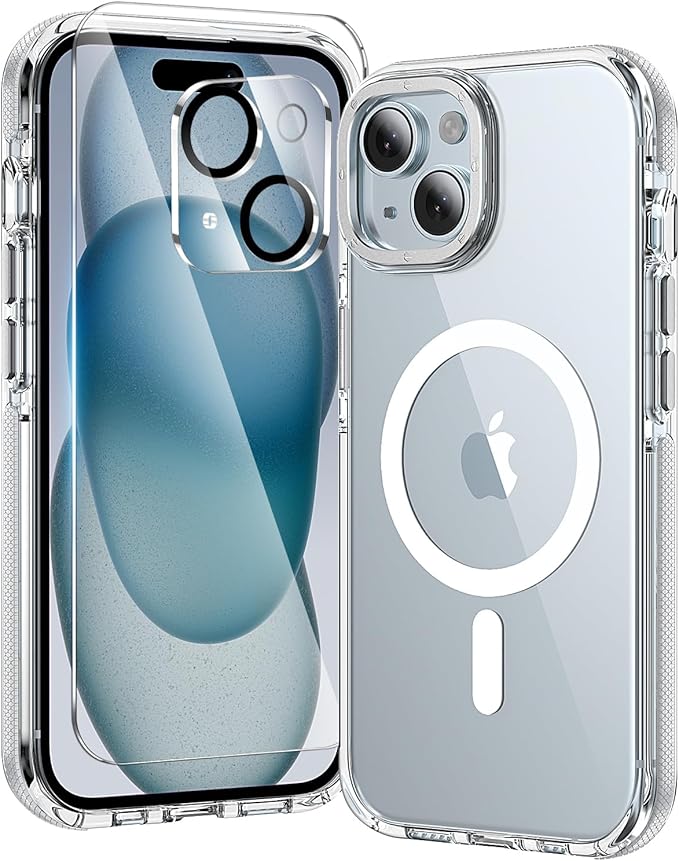toushion 3 in 1 for iPhone 15 Plus Case Clear with MagSafe, Yellowing-Resistant Acrylic Back, Shockproof Guard Corners, Military-Grade Protection for iPhone 15 Plus Phone Case 6.7 inch Clear Bumper
