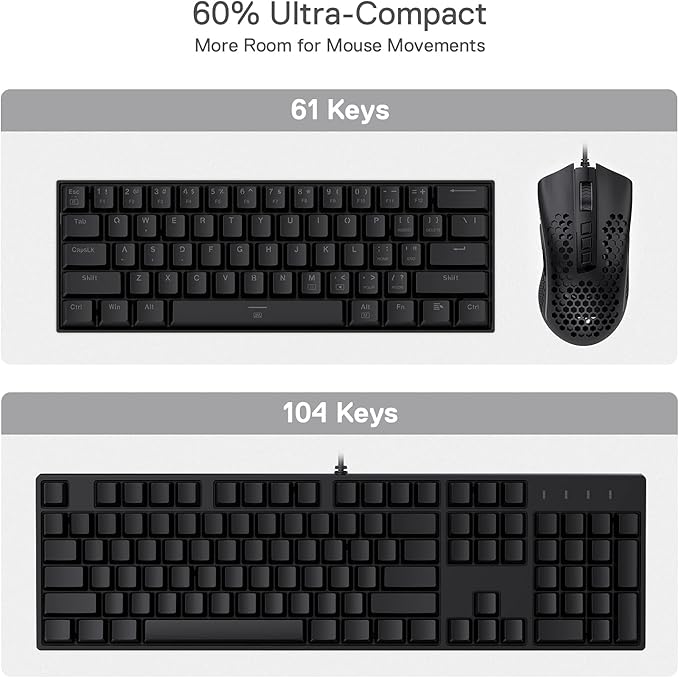 Redragon K630 Dragonborn 60% Wired RGB Gaming Keyboard, 61 Keys Compact Mechanical Keyboard with Tactile Blue Switch, Pro Driver Support, Black