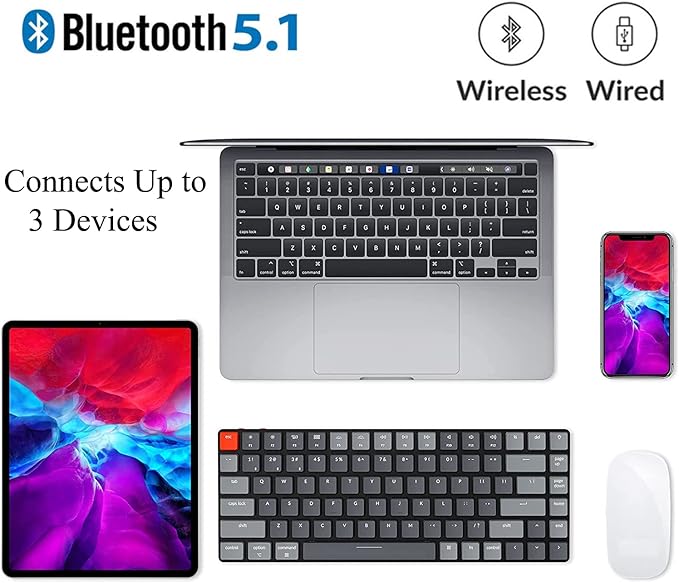 Keychron K3 Version 2, 75% Layout 84 Keys Ultra-Slim Wireless Bluetooth/USB Wired Mechanical Keyboard with White Backlit, Hot-Swappable Low-Profile Keychron Optical Red Switch for Mac Windows