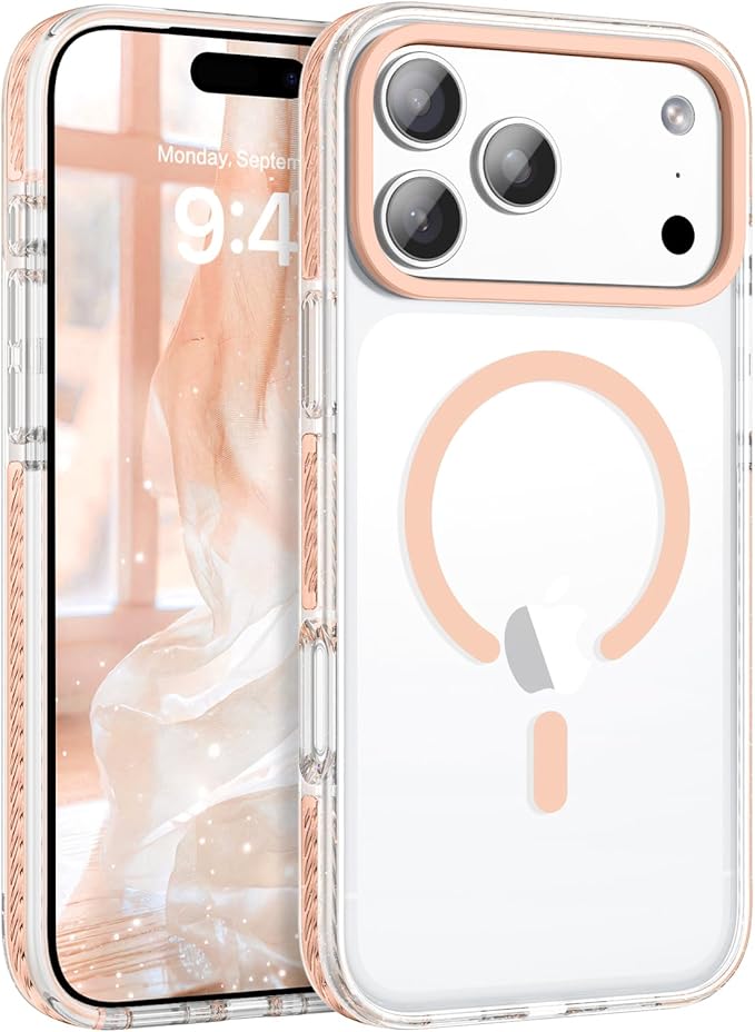 BENTOBEN Magnetic for iPhone 17 Pro Max Case 6.9", Compatible with Magsafe Shockproof Protective Bumper Cute Transparent Slim Anti-Yellowing Phone Case for iPhone 17 ProMax Cover, Clear Light Orange