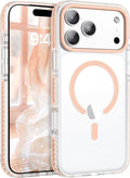 BENTOBEN Magnetic for iPhone 17 Pro Case 6.3", Compatible with Magsafe Military Shockproof Protective Bumper Cute Transparent Slim Anti-Yellowing Phone Case for iPhone 17 Pro Cover,Clear Light Orange
