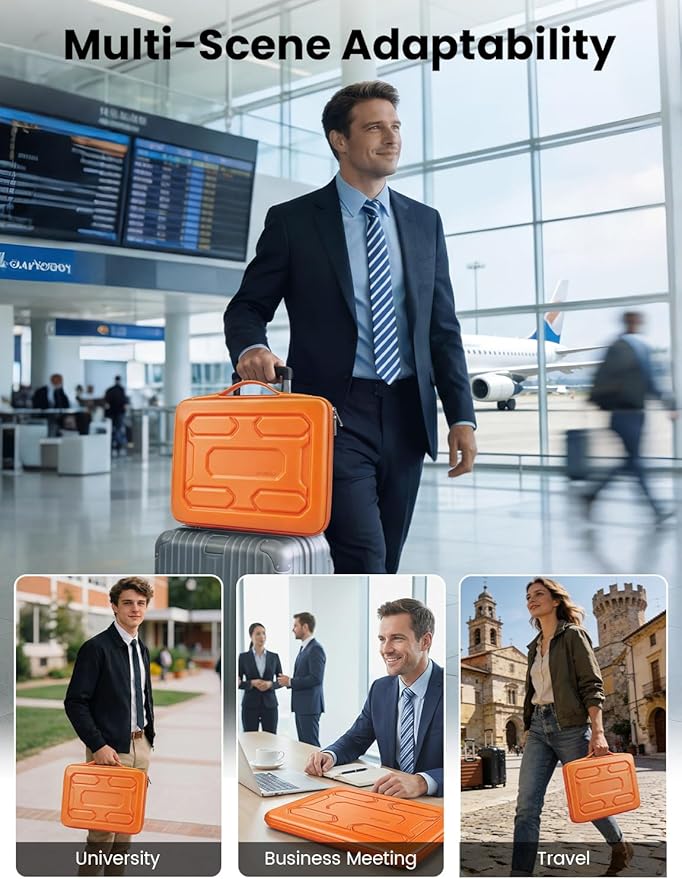 DOMISO Laptop Hard Case 15-16 inch Waterproof Shockproof Hard Shell Laptop Sleeve with Handle & Storage Pocket, Compatible with MacBook, HP, Dell, Orange