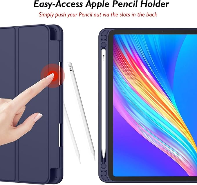 iMieet Case for iPad Pro 11 Inch (M5) 2025 /(M4) 2024 5th Gen, Trifold Stand Smart Cover with Pencil Holder and Soft TPU Back, Auto Wake/Sleep (Dark Blue)