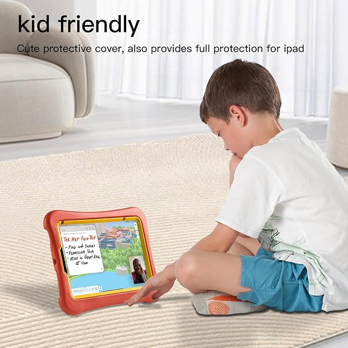 Kids Case for iPad mini 7 (A17 Pro) 2024 /iPad Mini6 2021, Light Weight Heavy Duty/Shockproof/Drop Proof with Handle/Kickstand, Child Friendly Cover for iPad mini 7th/6th Gen 8.3inch (Red Yellow)