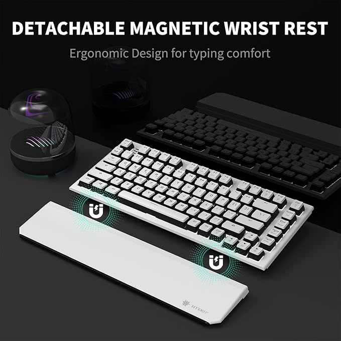 Hexgears X2 TKL Wireless Mechanical Gaming Keyboard with Magnetic Wrist Rest, Dual-Mode 2.4GHz/USB-C Ergonomic Keyboard, Pre-lubed Tactile Switches, White LED Backlit Computer Gaming Keyboards