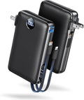 Power Bank, 50000 mAh Portable Charger with Built in Cable & Wall Plug, 22.5W Fast Charging, Travel Essential Battery Pack with LED Display for iPhone 17/16/15/14 Series, Galaxy, iPad Black