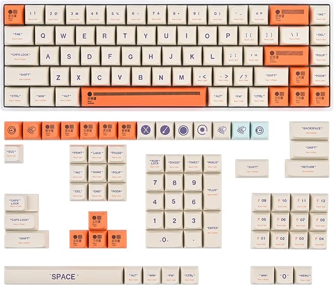Guffercty kred XDA Profile Keycaps Set 142-Key Retro Plastic Theme keycaps for 60% 65% 100 Cherry Mx Gaming Keyboard (Plastic)
