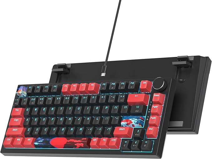 75% Mechanical Gaming Keyboard - Wired Gasket Mount TKL Hot Swappable RGB Backlit Knob for PC Laptop Windows Gamer (Red Black)