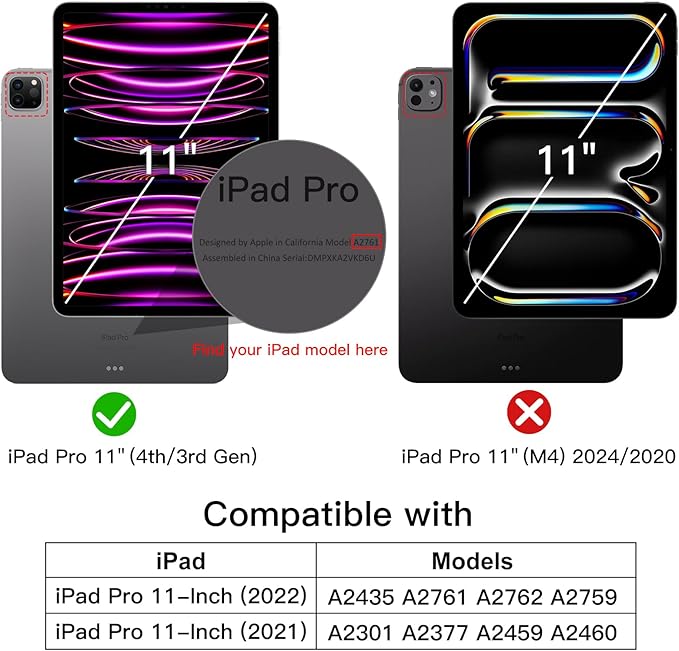 JETech Rotating Case for iPad Pro 11-Inch 2022/2021(4th/3rd gen) with Pencil Holder, 360 Degree Rotation Protective Stand Cover Clear Back, Auto Wake/Sleep (Navy)