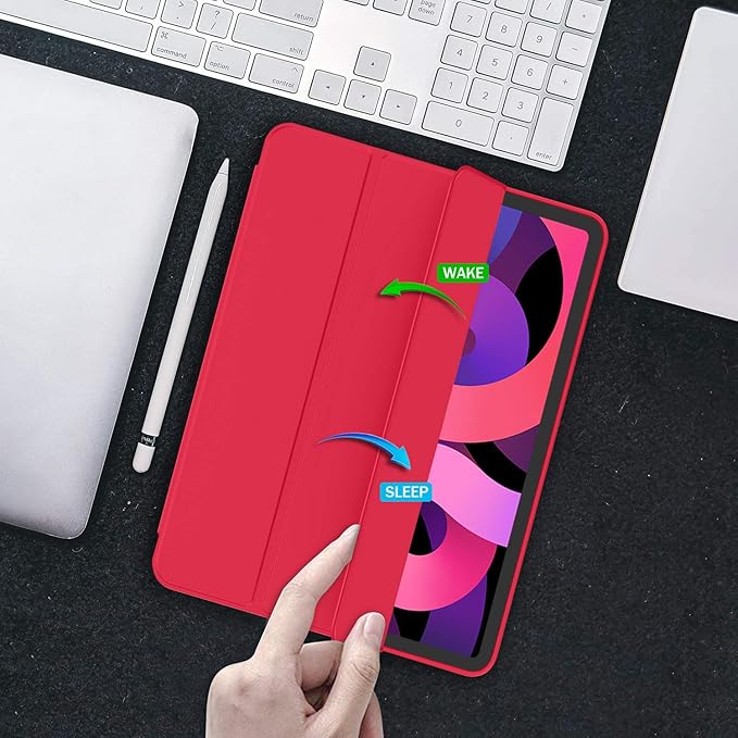 iMieet iPad Air 11 Inch Case M4/M3/M2(2026/2025/2024), iPad Air 5th/4th Generation Case 2022/2020 10.9 Inch with Pencil Holder,Trifold Stand Smart Case with Soft TPU Back(Red)