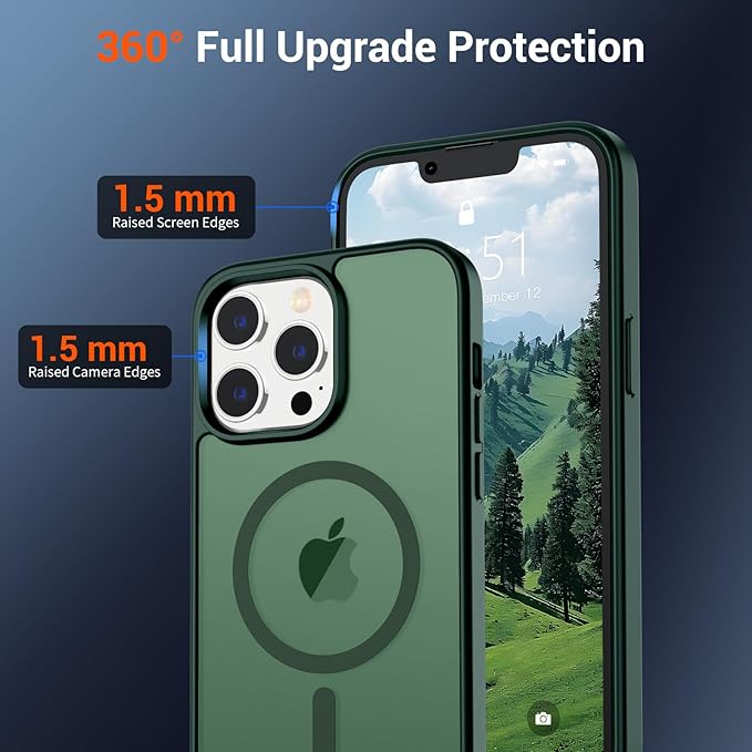 SUPFINE Magnetic for iPhone 13 Pro Case (Compatible with MagSafe) (Military Grade Drop Protection) Translucent Matte Shockproof with Anti-Fingerprint Phone Case,Forest Green