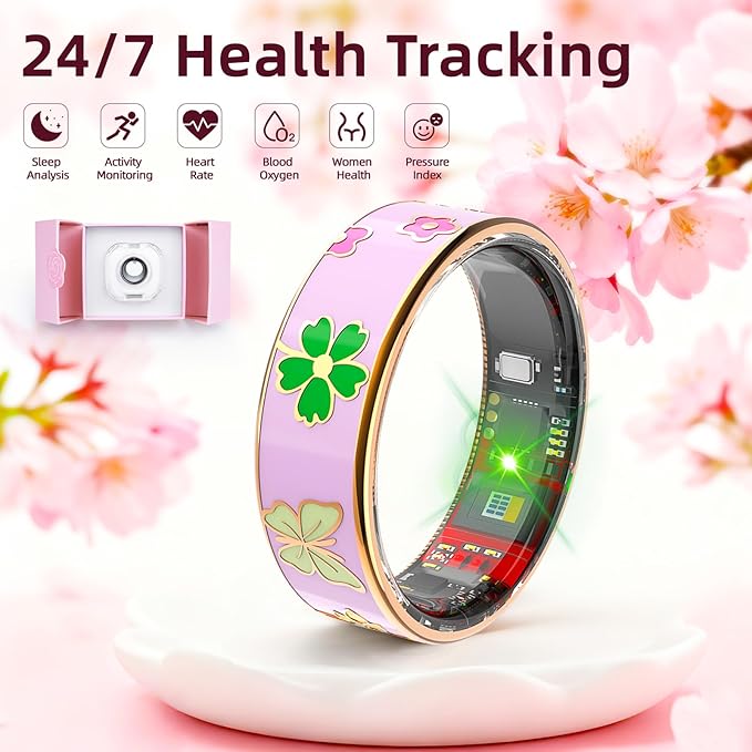 Enamel Craft Smart Ring for Women & Men No Subscription Fee Fitness Tracker with Sleep Tracking, Heart Rate, SpO2 - IP68 Waterproof for iOS Android - Activity Tracker, Remote Camera (Pink, 6)