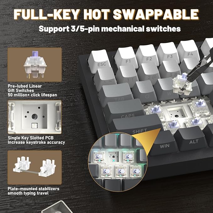 Attack Shark X820Ultra Wireless 75% Mechanical Gaming Keyboard with Screen & Knob Hot Swappable 2.4GHz/BT/Wired RGB Backlit Gasket Mount Side Print PBT Keycap QMK Web Driver Gift Switch-Moonnight