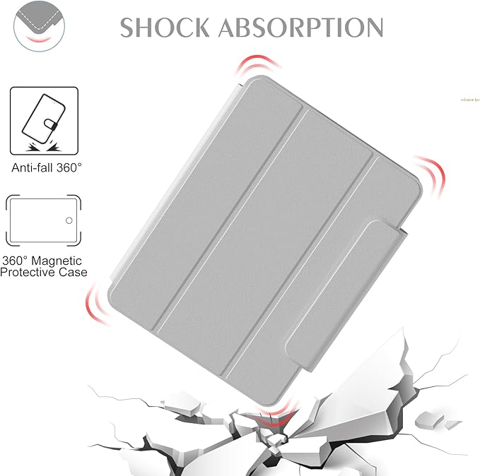 ZENLU iPad Air 10.9/11 inch Case with Removable Magnetic Folio Cover, Premium PU Leather, Multiple Angles Stand, Pencil Slot Charging Support, Full Protective Case for iPad Air 7 6 5 4 Gen (Grey)