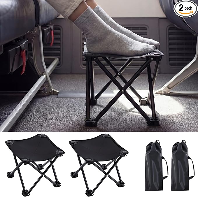 Ripeng 2 Pcs Portable Airplane Travel Foot Rest, Folding Camping Stool, Under Desk Foot Rest at Work for Long Flight, Home and Office Outdoor Hiking Fishing with Carry Bag