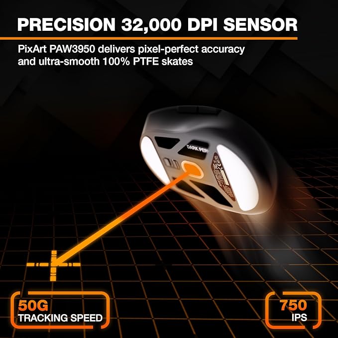 be quiet! Dark Perk Ergo PC Gaming Mouse, 55g Lightweight, Ultra-Long Wireless Battery Life, 8,000Hz Polling Rate, PixArt PAW3950 Sensor, 32,000 DPI, Optical 70m switches, 100% PTFE Glide Skates