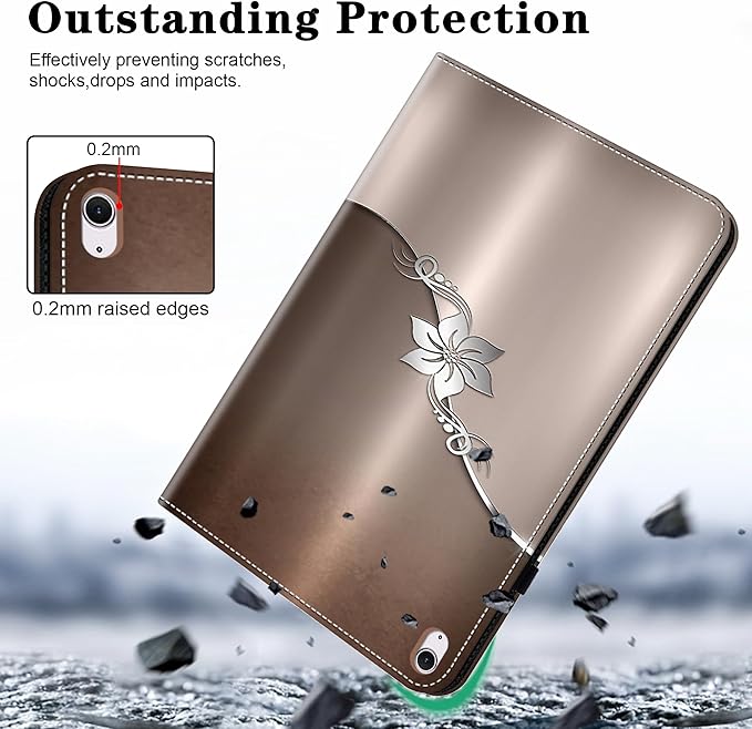 Case for iPad Air 13 inch M4 2026/M3 2025/M2 2024 with Pencil Holder & Card Slots & Auto Sleep, Embossed PU Leather Stand Magnetic Shockproof Cover Case for iPad Air 13 - Silver Flower