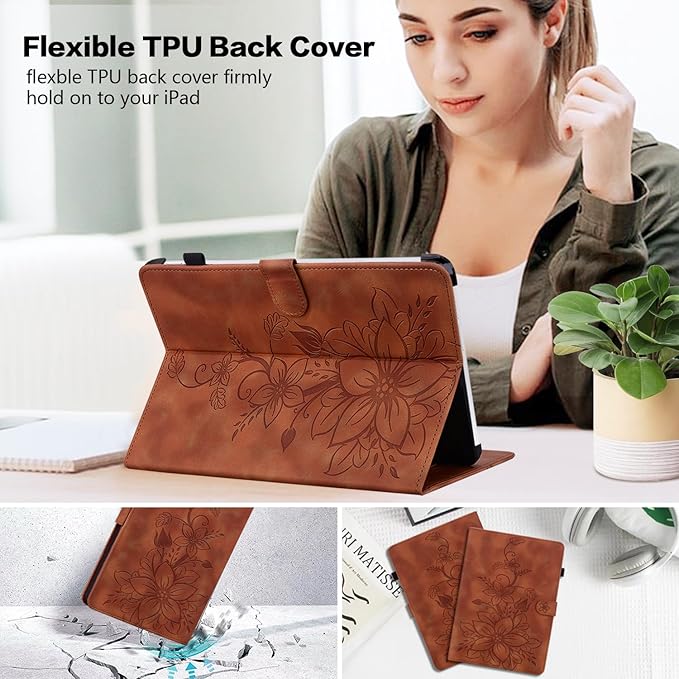 Case for iPad 9th Generation (2021) / 8th Generation (2020) / 7th Gen (2019) 10.2 Inch, Auto Wake/Sleep Supports Pencil Holder Magnetic Clasp Stand Cover, Brown