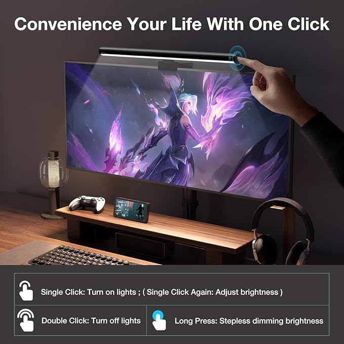 LED Screen Light Bar, Stepless Dimming Monitor Lamp for Desk Office Home Game, No Screen Glare/Touch Control/Space Saving/USB Powered