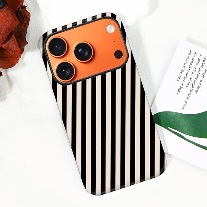 Magnetic for iPhone 17 Pro Case Cute Diagonal Stripes Phone Case, Shockproof Slim TPU and Hard PC Protective Phone Cover Compatible with MagSafe Designed for Women Girls,Black and White
