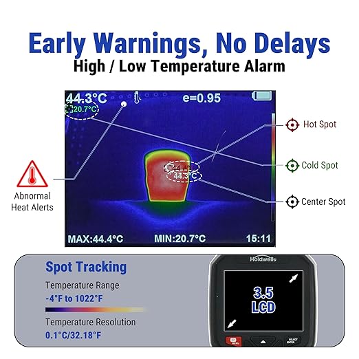 Thermal Imaging Camera, 256×192 IR Resolution with 2MP Visual Camera, 3.5" 640×480 IPS, WiFi, -4°F to 1022°F, ≤35mK for HVAC Electrical Inspection