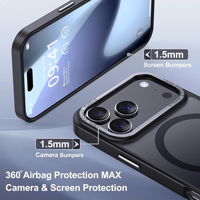 Newfuture Magnetic for iPhone 17 Pro Case [Compatible with Magsafe] [Military Grade Drop Protection] Translucent Matte Anti-Scratch Shockproof Protective Phone Cover 6.3 Inch, Black